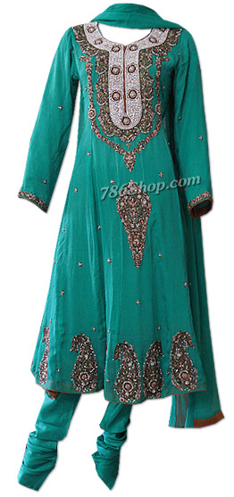  Sea Green Crinkle Chiffon Suit | Pakistani Dresses in USA- Image 1