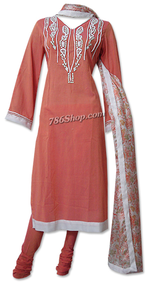  Peach Cotton Lawn Suit  | Pakistani Dresses in USA- Image 1
