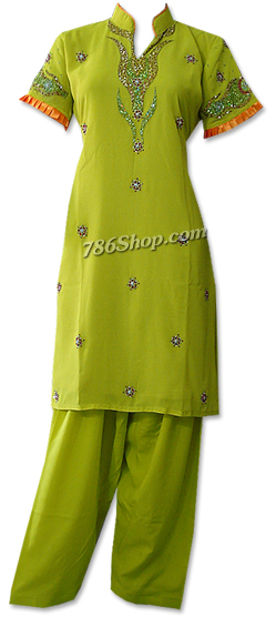  Parrot Green Georgette Suit   | Pakistani Dresses in USA- Image 1