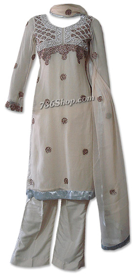  Cream Crinkle Chiffon Suit | Pakistani Dresses in USA- Image 1