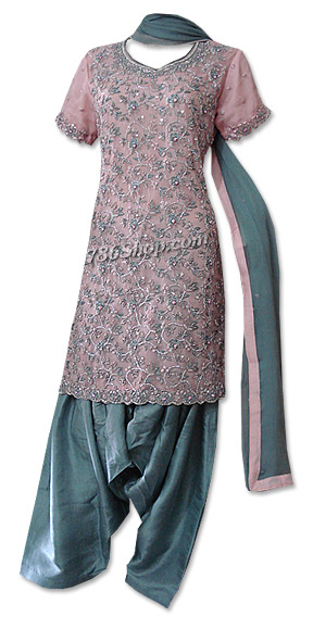  Pink/Grey Crinkle Chiffon Suit | Pakistani Dresses in USA- Image 1