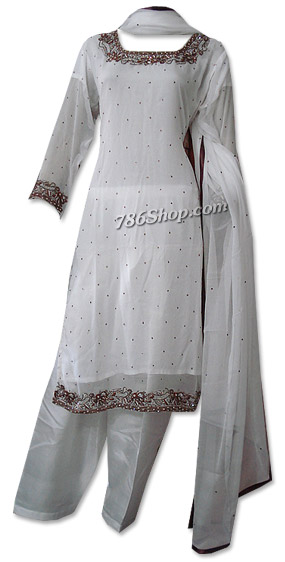 White Crinkle Chiffon Suit | Pakistani Dresses in USA