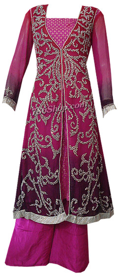  Hot Pink Crinkle Chiffon Suit  | Pakistani Dresses in USA- Image 1