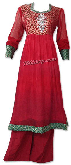  Red Chiffon Suit  | Pakistani Dresses in USA- Image 1