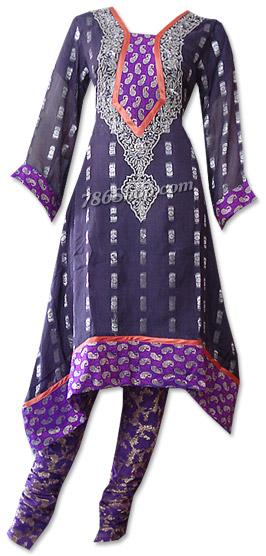 Dark Blueberry/Purple Jamawar Chiffon Suit  | Pakistani Dresses in USA- Image 1