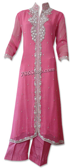  Pink Crinkle Chiffon Suit  | Pakistani Dresses in USA- Image 1