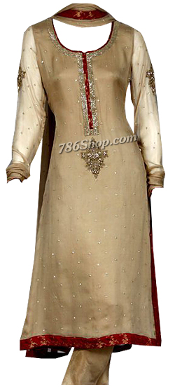  Beige Crinkle Chiffon Suit  | Pakistani Dresses in USA- Image 1