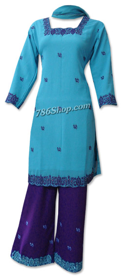  Turquoise/Dark Purple Chiffon Suit | Pakistani Dresses in USA- Image 1