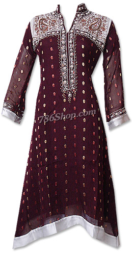  Maroon Jamawar Chiffon Suit  | Pakistani Dresses in USA- Image 1