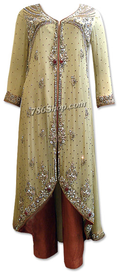  Light Golden/Brown Crinkle Chiffon Suit  | Pakistani Dresses in USA- Image 1