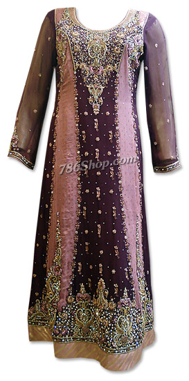  Dark Purple/Pink Crinkle Chiffon Suit  | Pakistani Dresses in USA- Image 1