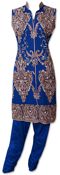  Royal Blue Crinkle Chiffon Suit  | Pakistani Dresses in USA- Image 1