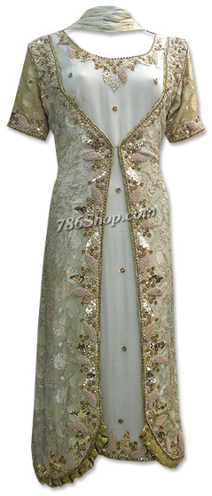  Light Golden Jamawar Chiffon Suit | Pakistani Dresses in USA- Image 1