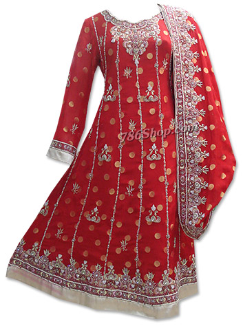  Red Jamawar Chiffon Suit  | Pakistani Dresses in USA- Image 1