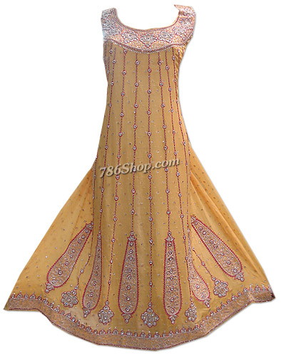  Mustard Crinkle Chiffon Suit  | Pakistani Dresses in USA- Image 1