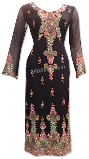 Dark Brown Crinkle Chiffon Suit  | Pakistani Dresses in USA