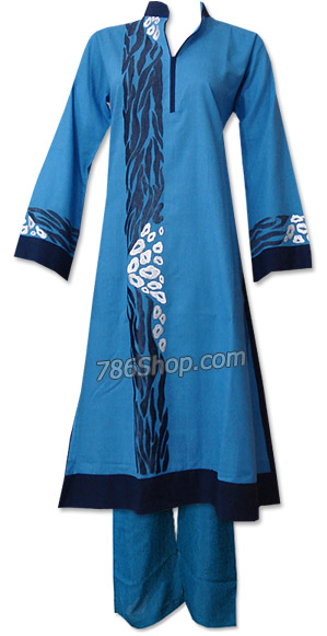  Turquoise Cotton Khaddar Suit  | Pakistani Dresses in USA- Image 1