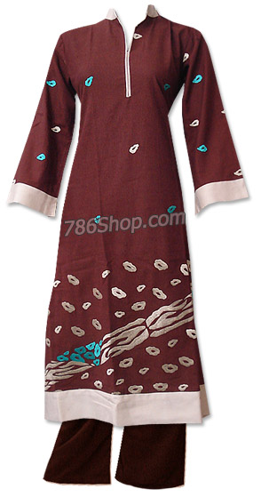  Dark Brown Cotton Khaddar Suit  | Pakistani Dresses in USA- Image 1