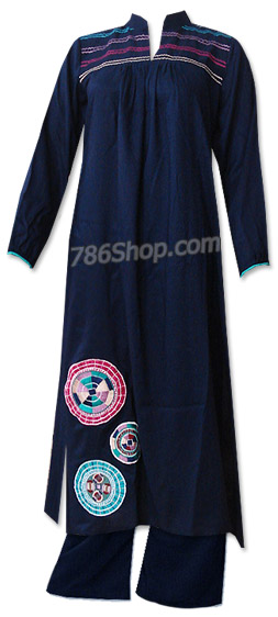  Navy Blue Linen Suit  | Pakistani Dresses in USA- Image 1