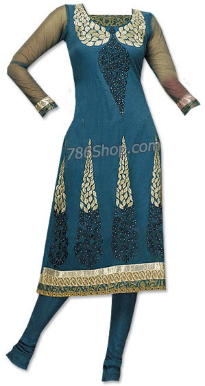  Dark Turquoise Chiffon Suit | Pakistani Dresses in USA- Image 1