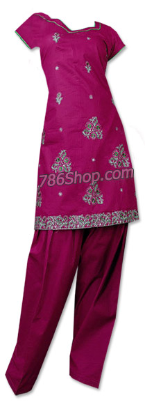  Magenta Cotton Suit  | Pakistani Dresses in USA- Image 1