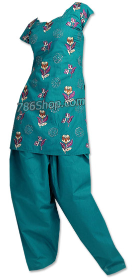  Teal Cotton Suit  | Pakistani Dresses in USA- Image 1