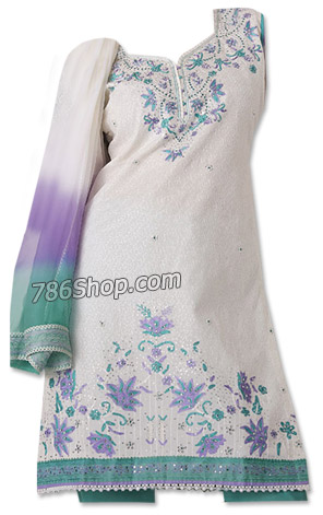  Of-white/Sea Green Georgette Suit  | Pakistani Dresses in USA- Image 1