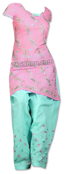 Pink/Sea Green Cotton Suit | Pakistani Dresses in USA