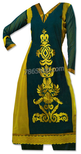  Dark Green/Yellow Georgette Suit  | Pakistani Dresses in USA- Image 1