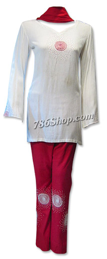  White/Red Georgette Trouser Suit | Pakistani Dresses in USA- Image 1