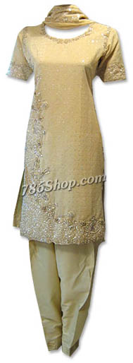  Cream Indian Silk Suit  | Pakistani Dresses in USA- Image 1