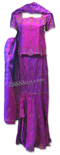  Magenta Pure Katan Silk Lehnga | Pakistani Wedding Dresses USA- Image 1