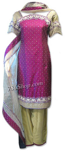  Magenta Jamawar/Silk Suit | Pakistani Dresses in USA- Image 1