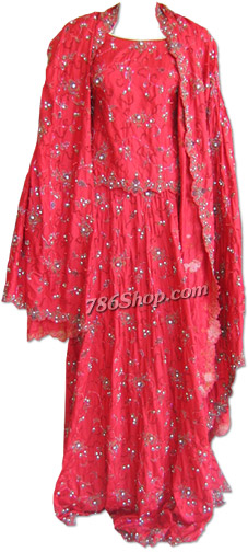  Red Pure Katan Silk Lehnga  | Pakistani Wedding Dresses USA- Image 1