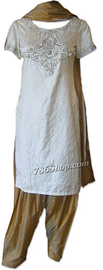  White/Brown Silk Suit | Pakistani Dresses in USA- Image 1