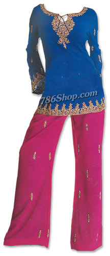 Blue/Magenta Georgette Trouser Suit | Pakistani Dresses in USA