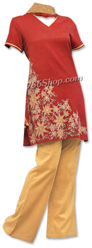  Maroon/Cream Georgette Trouser Suit | Pakistani Dresses in USA- Image 1