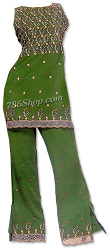  Green Georgette Trouser Suit | Pakistani Dresses in USA- Image 1