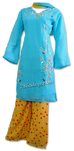  Light Blue Georgette Trouser Suit | Pakistani Dresses in USA- Image 1