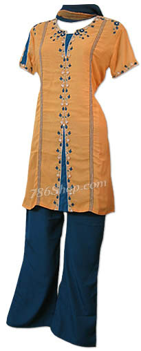  Mustard Georgette Trouser Suit  | Pakistani Dresses in USA- Image 1