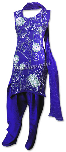  Blue Crinkle Chiffon Suit  | Pakistani Dresses in USA- Image 1