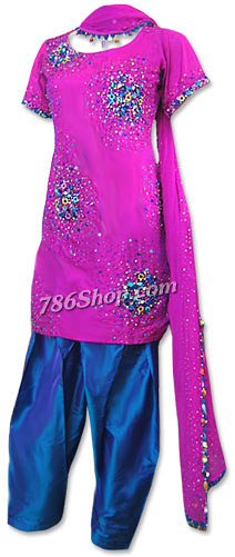  Hot Pink/Blue Silk Suit | Pakistani Dresses in USA- Image 1