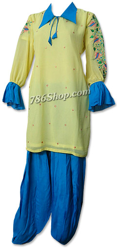  Yellow/Turquoise Chiffon Suit    | Pakistani Dresses in USA- Image 1