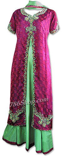  Magenta/Parrot Green Skirt  Suit | Pakistani Dresses in USA- Image 1