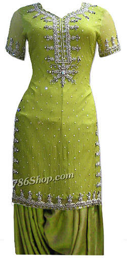  Parrot Green Crinkle Chiffon Suit  | Pakistani Dresses in USA- Image 1
