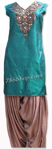  Dark Green/Brown Silk Suit  | Pakistani Dresses in USA- Image 1