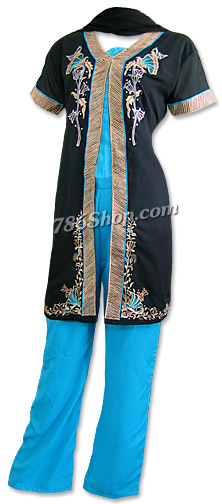  Black/Turquoise Chiffon Trouser Suit  | Pakistani Dresses in USA- Image 1
