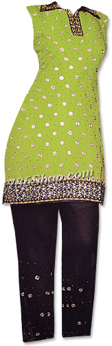  Parrot Green/Black Georgette Trouser Suit  | Pakistani Dresses in USA- Image 1