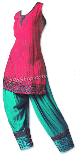  Magenta/Sea Green Silk Suit | Pakistani Dresses in USA- Image 1