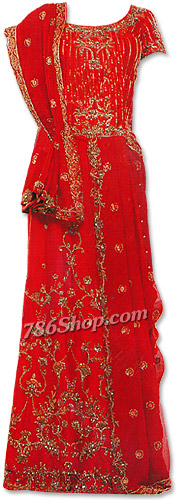  Red Silk Lehnga  | Pakistani Wedding Dresses- Image 1